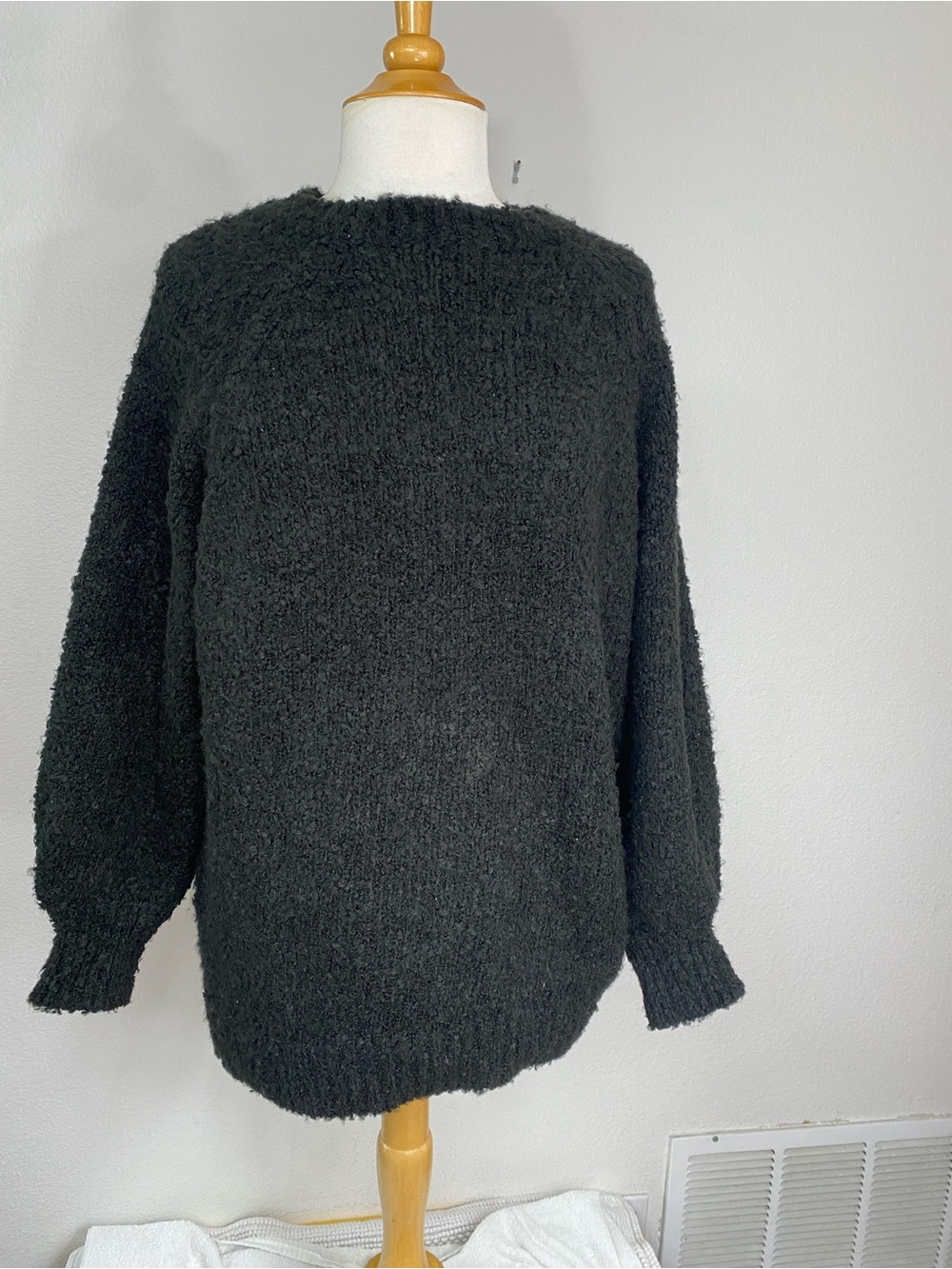 Topshop Womens Black Teddy Crew Oversize Sweater Size XS Cottagecore Cabincore